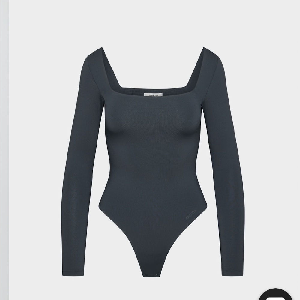 Aritzia Babaton Slate Gray Contour Square Neck Long Sleeve Thong Bodysuit